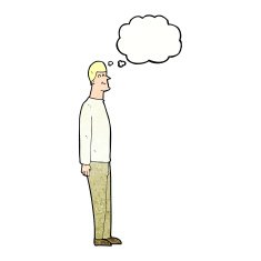 cartoon tall man with thought bubble N10