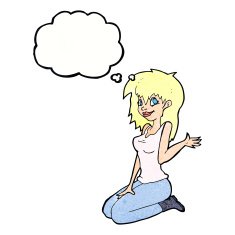 cartoon pretty girl waving with thought bubble N28