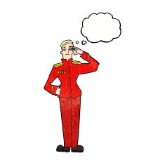 cartoon military man in dress uniform with thought bubble N10