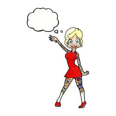 cartoon woman with tattoos thought bubble N10