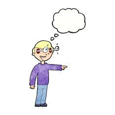 cartoon staring man with thought bubble N19