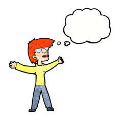 cartoon woman wearing glasses with thought bubble N21