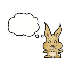 cartoon rabbit with thought bubble N92