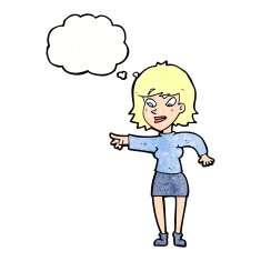 cartoon woman pointing with thought bubble N230
