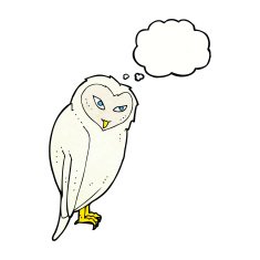 cartoon owl with thought bubble N70