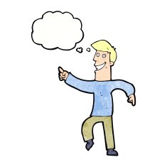 cartoon grinning man with thought bubble N93