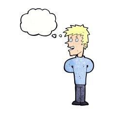 cartoon happy man with thought bubble N493