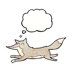 cartoon running wolf with thought bubble N7