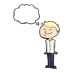 cartoon smiling man with thought bubble N31