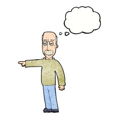 cartoon old man gesturing Get Out! with thought bubble N10