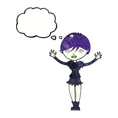 cartoon vampire girl with thought bubble N236