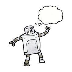 cartoon robot with thought bubble N193