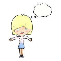 cartoon excited woman with thought bubble N140
