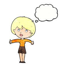cartoon woman giving thumbs up with thought bubble N11