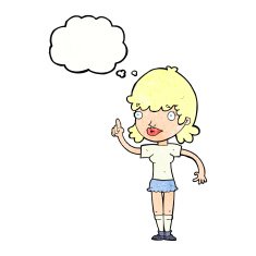 cartoon woman with idea thought bubble N254