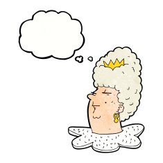 cartoon queen's head with thought bubble N11