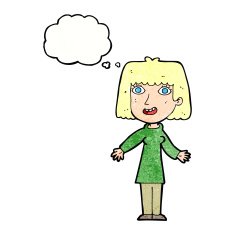 cartoon happy woman with thought bubble N276
