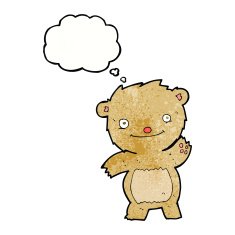 cartoon waving teddy bear with thought bubble N39