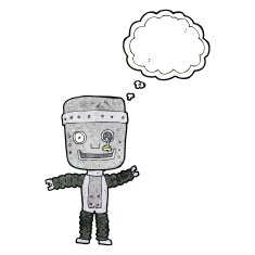 cartoon funny robot with thought bubble N80