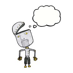 cartoon funny robot with thought bubble N81