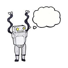 cartoon funny robot with thought bubble N82