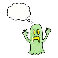 cartoon spooky ghost with thought bubble N49