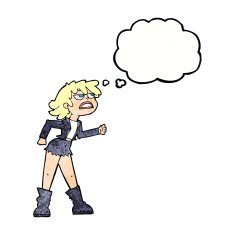 cartoon angry biker girl with thought bubble N11