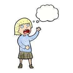 cartoon stressed out woman with thought bubble N22