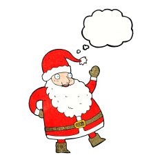 funny waving santa claus cartoon with thought bubble N22