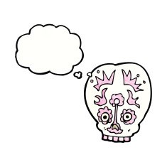 cartoon sugar skull with thought bubble N3