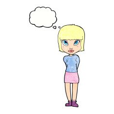 cartoon woman standing with thought bubble N21