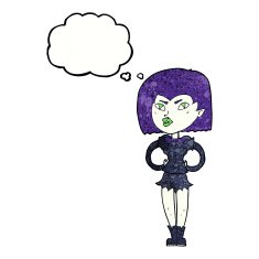 cartoon vampire girl with thought bubble N237