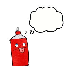 cartoon spray can with thought bubble N17