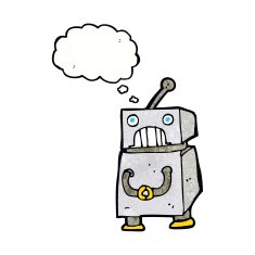 cartoon robot with thought bubble N194