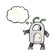 cartoon alien robot with thought bubble N18