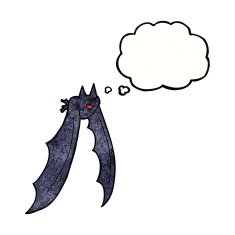 cartoon flying bat with thought bubble N6