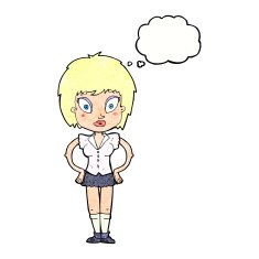 cartoon pretty girl with thought bubble N106