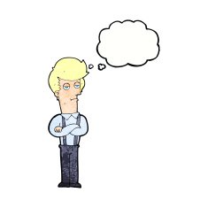 cartoon bored man with thought bubble N40