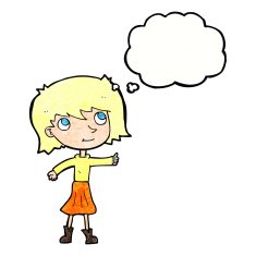 cartoon happy girl with thought bubble N92