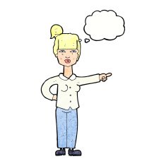 cartoon woman pointing with thought bubble N231