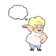 cartoon overweight woman with thought bubble N18