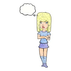 cartoon girl with crossed arms thought bubble N11