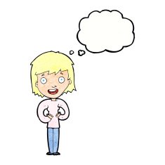 cartoon happy woman with thought bubble N277