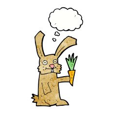 cartoon rabbit with carrot thought bubble N11