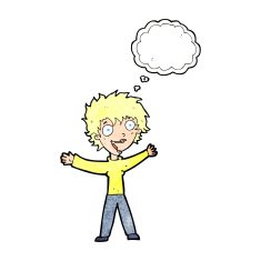 cartoon excited woman with thought bubble N142