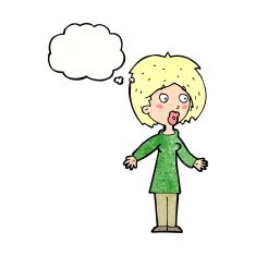 cartoon surprised woman with thought bubble N266