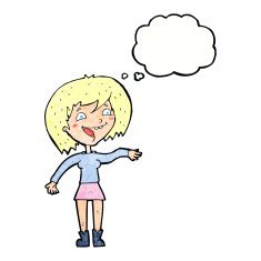 cartoon waving woman with thought bubble N158