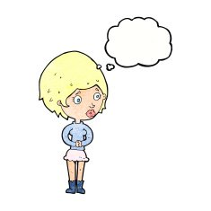 cartoon concerned woman with thought bubble N11