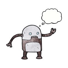 funny cartoon robot with thought bubble N51