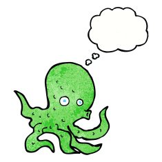 cartoon octopus with thought bubble N31